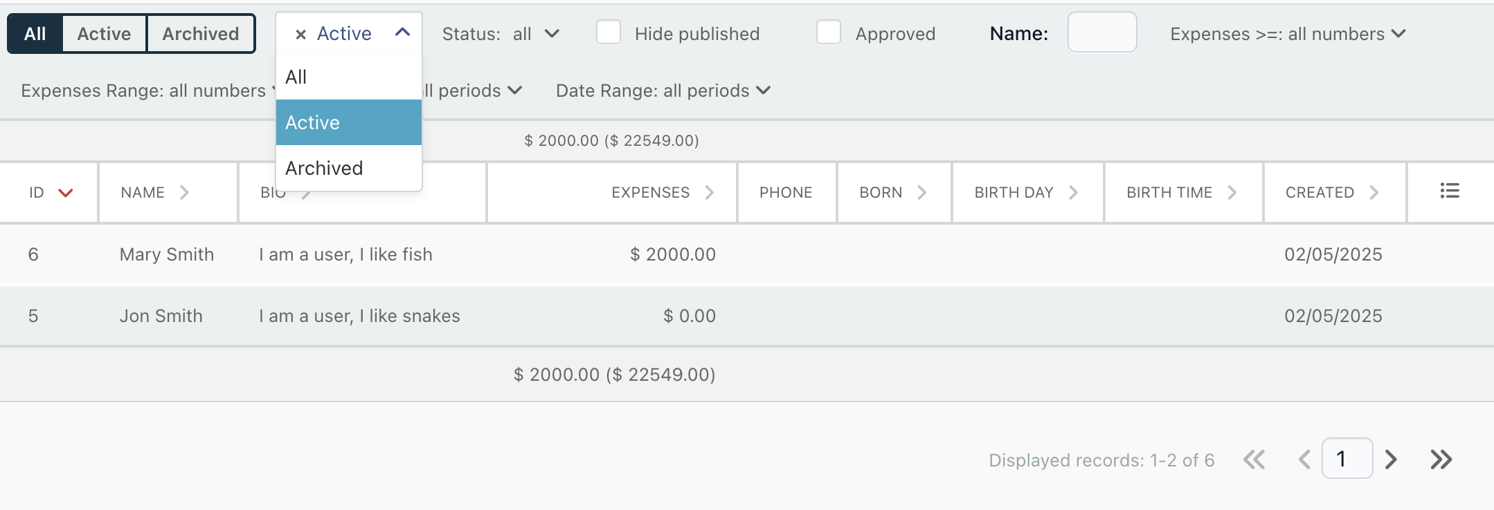 List & filter improvements